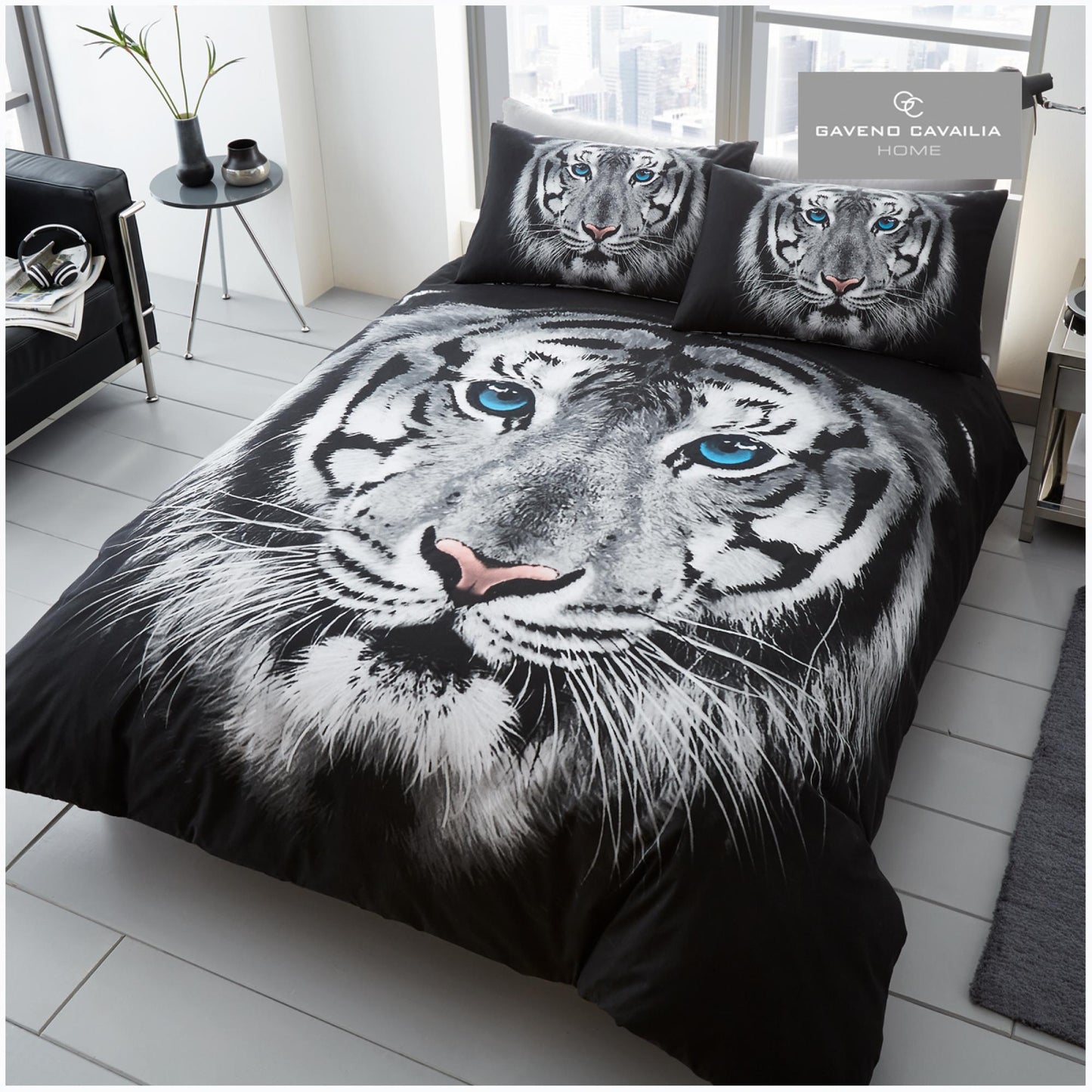 PREMIUM DUVET SET 3D TIGER FACE WHITE