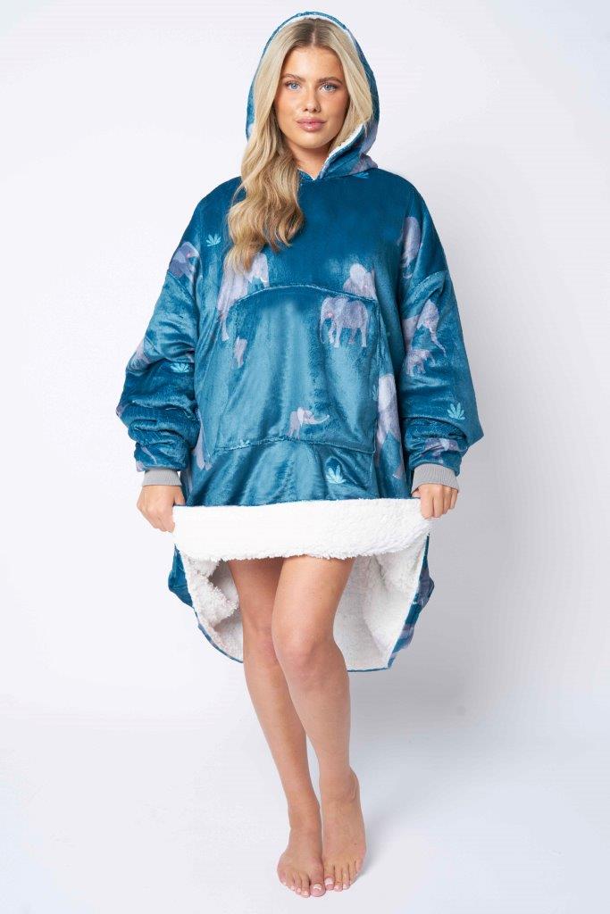 Printed Adult Hoodie - Elephant-Teal